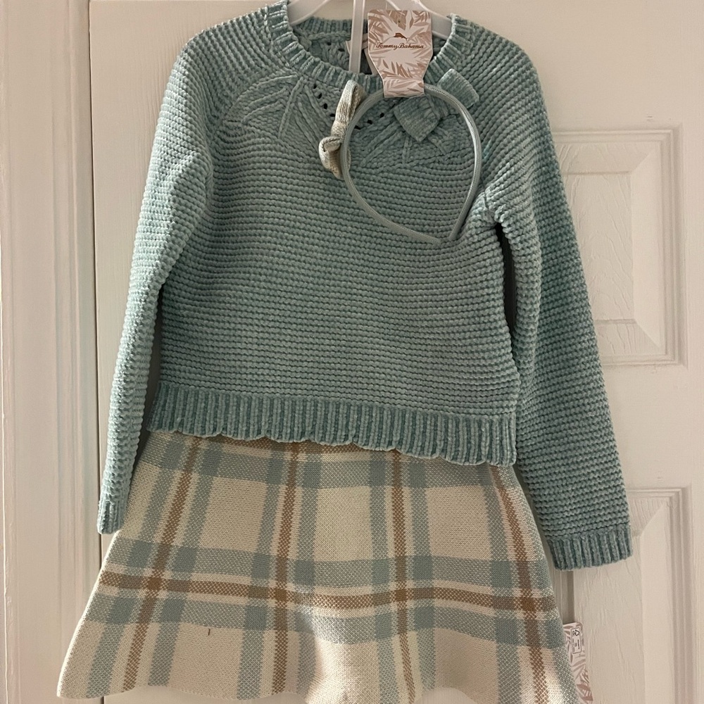 Tommy Bahama Light Blue/Green Knit Sweater with Bow Headband - Picture 1 of 6